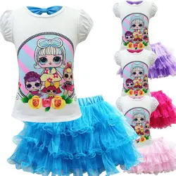 Новый летний комплект для девочек, юбка-пачка из двух предметов, Детская многослойная юбка с короткими рукавами и бабочкой