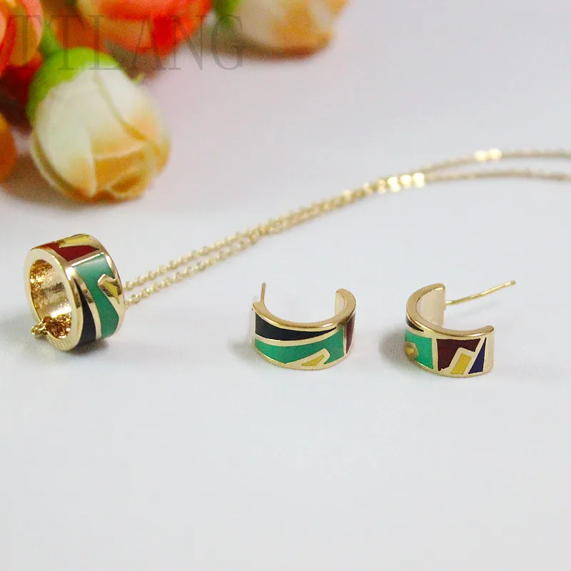 

2 Colors Yellow And Green Strpes Design Kids Children Enamel Jewelry Set