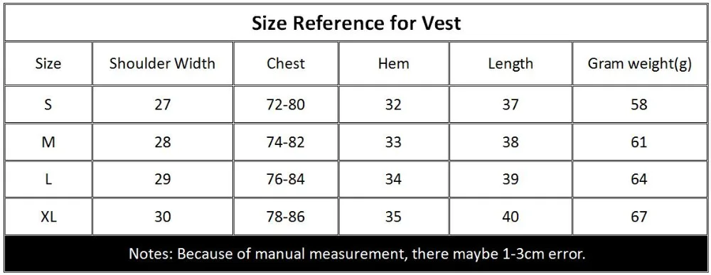 vest size chart