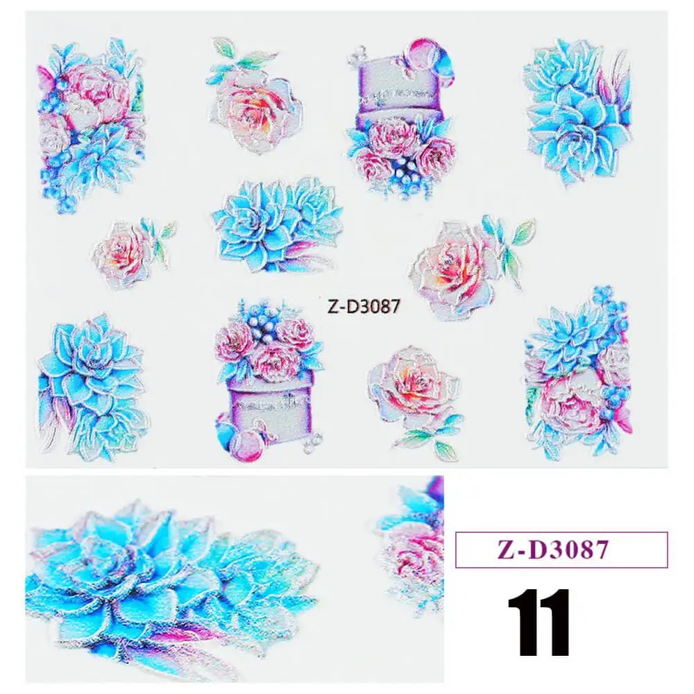 1pc 5D Acrylic Engraved Flower Nail Sticker Embossed Flower Water Decals Empaistic Nail Water Slide Decals 22 Styles DIY Nail Ar - Цвет: 11