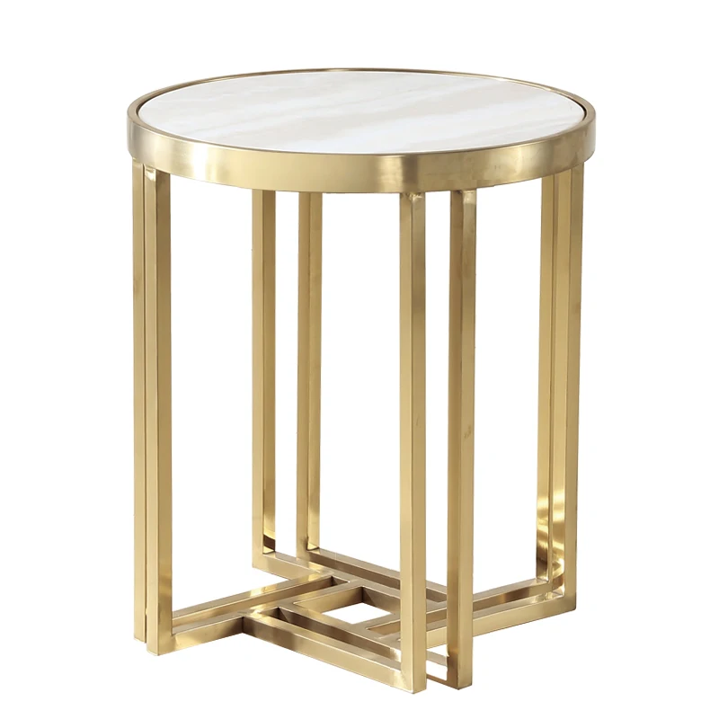 Stainless steel round marble edge side modern minimalist small coffee table sofa side table cabinet round table