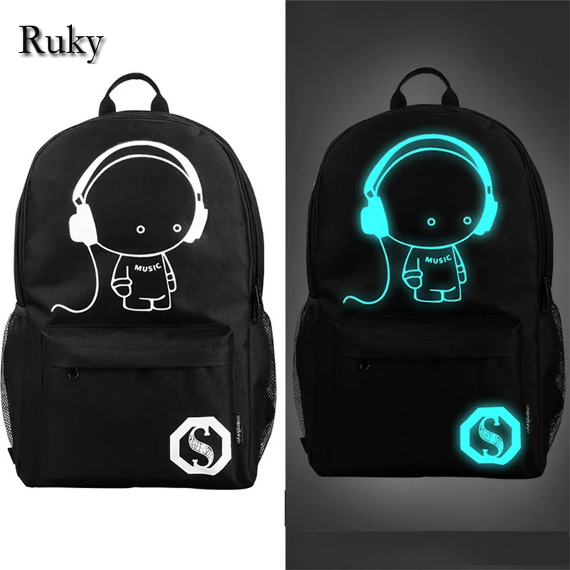 2016 nightlight fashion casual Men's backpack Anime Luminous teenagers Men women's Student Cartoon School Bags travel Backpacks