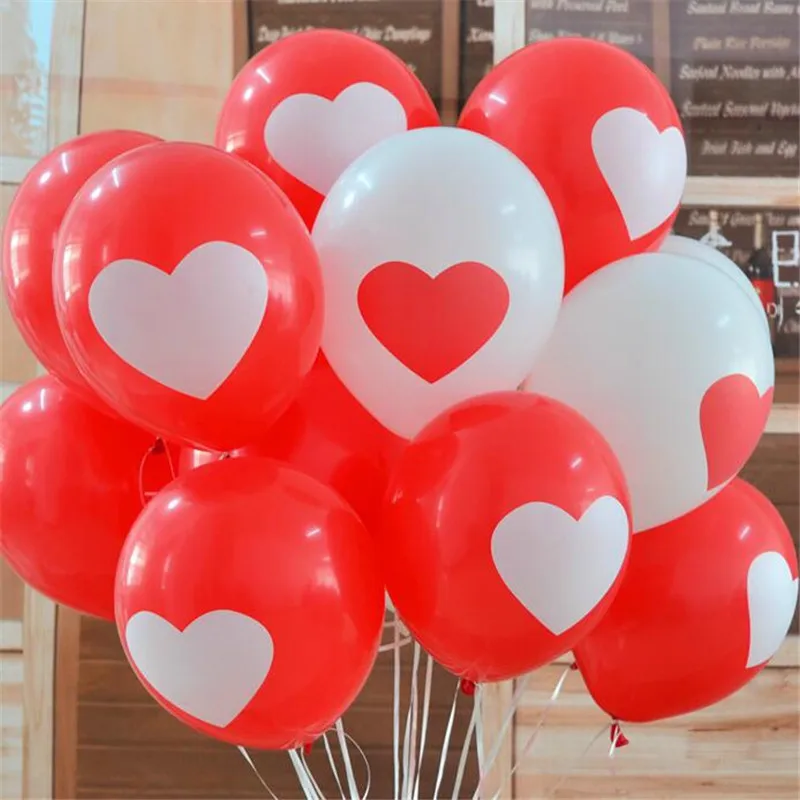 

10pcs Lovely Round Heart Ballons Valentines Red Balloons White Heart Latex Balloons Wedding Engagement Propose Marriage Balloons