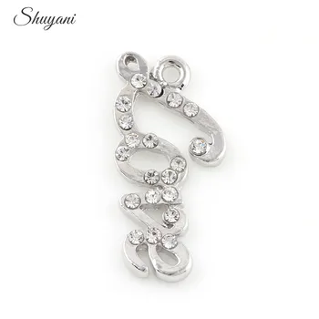 

12*26mm Rhinestone Crystal Love Silver/Gold Color Love Charms Pendant fit Bracelet Necklace DIY Fashion Handmade Accessories
