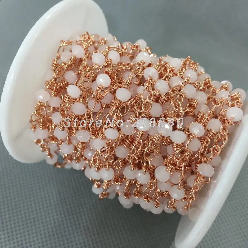 3x4mm Electroplating Rose Gold Faceted Rondelle Beads White Jades Chain Rosary RC5014-in Beads ...