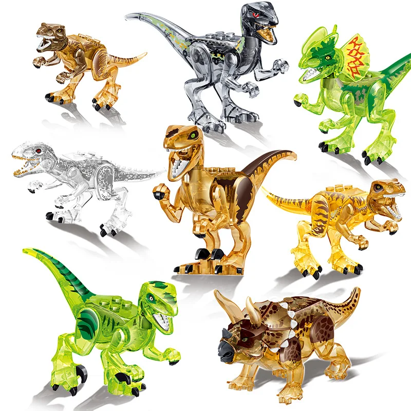 

8pc/lot Children's building blocks toy Compatible Legoings jurassic world Crystal dinosaurs figures Bricks birthday gifts