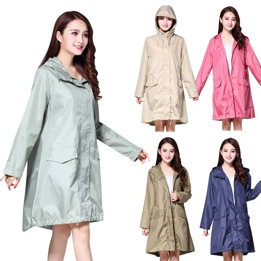 

Women Rain Coat Breathable Long Raincoats Portable Water-Repellent Outdoor Hooded Raincoat BB55