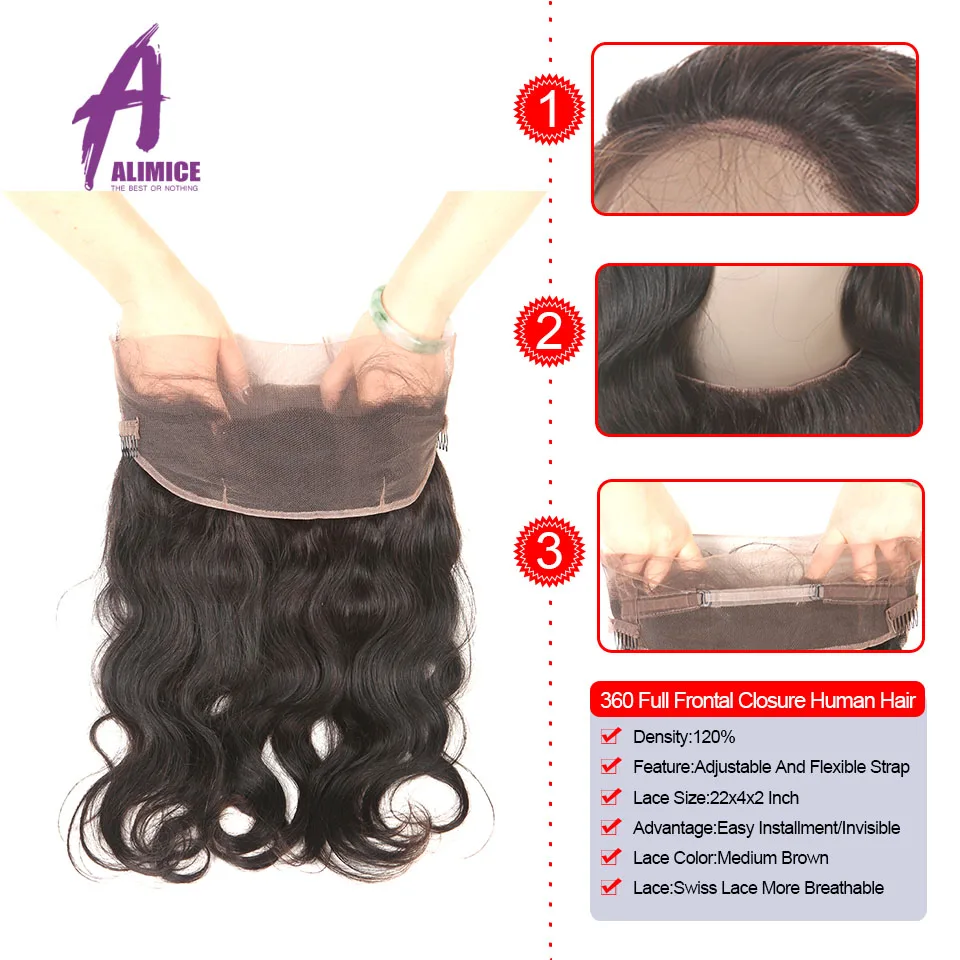 ALIMICE 360 Lace Frontal Closure with Bundles Brazilian Body Wave Human Hair 360 Lace Frontal with Bundle Non Remy Hair Weaves (25)