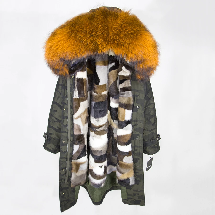 OFTBUY пальто с натуральным мехом, зимняя куртка для женщин, удлиненная Камуфляжная парка, большой воротник из натурального меха енота, капюшон, подкладка из натурального меха норки
