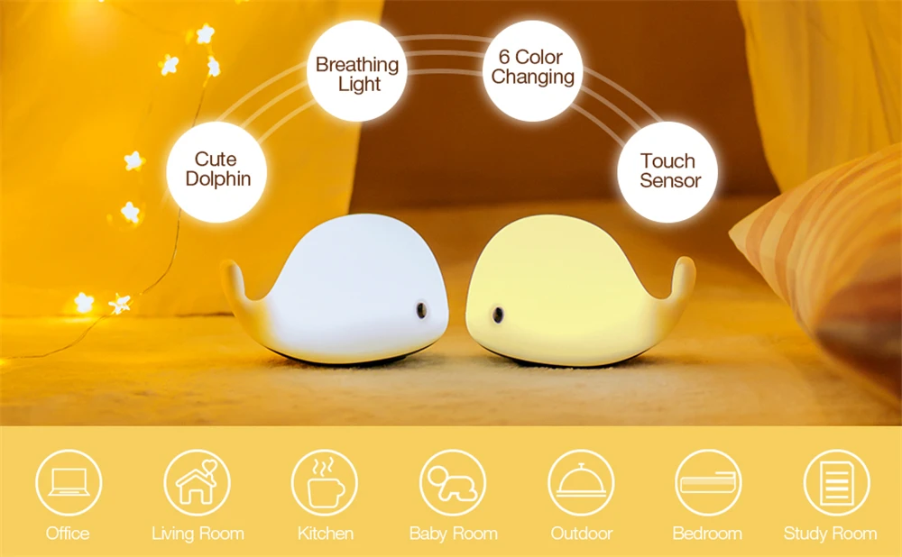 Sensor de Movimento do Bebê Brinquedo da Lâmpada Nova Chegada Night Light Usb Baleia Bonito Recarregável Crianças Noite Luz Segurança Silicone Golfinho Led 2 crianças noite brinquedo da lâmpada luz segurança silicone golfinho