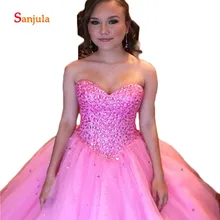 Блестящие Кристаллы бальные платья Длинные кружево на спине милое бальное платье 16 девочек Пышное Платье Халат Бал D854