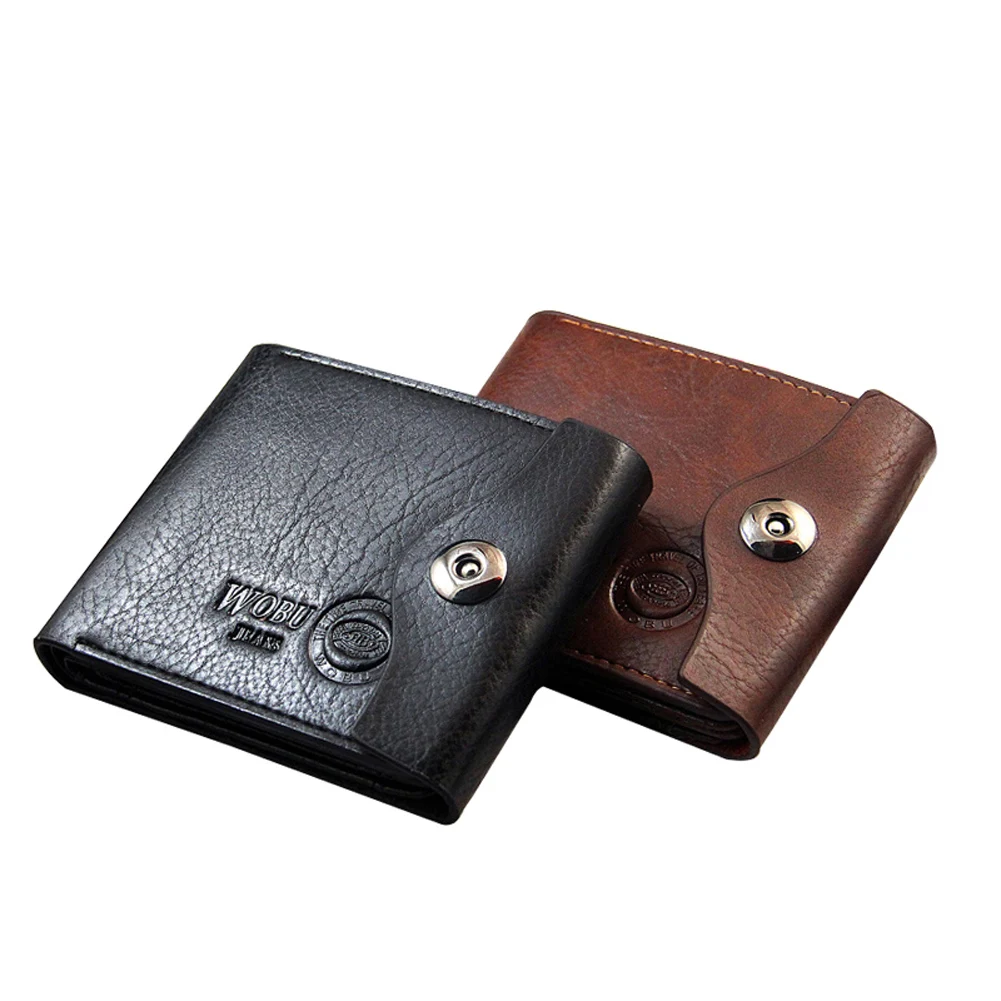Fashion Men Short Coin Purse PU Leather Solid Color Vintage Clutch