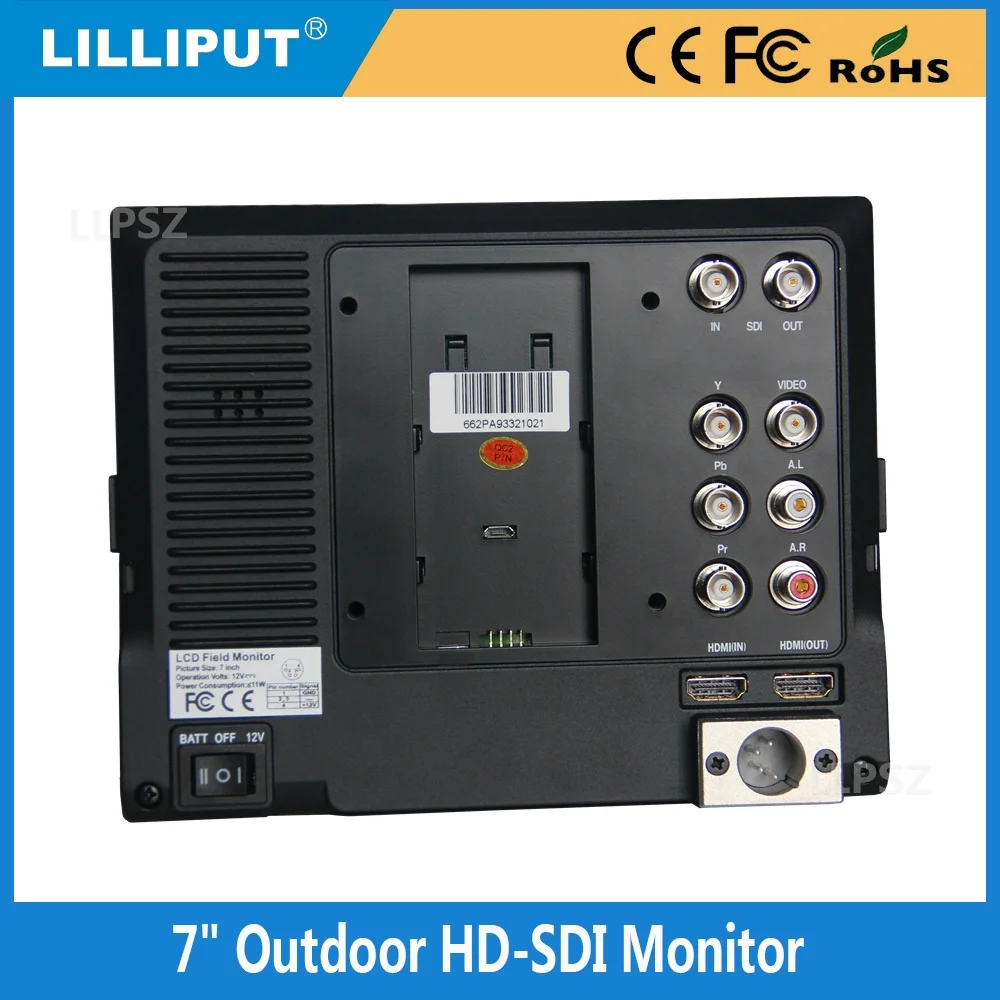 Lilliput 662/S 7 Inch IPS Full HD 1280x800 SDI Camera Monitor Metal housing with SDI and HDMI Signal Converter Functions