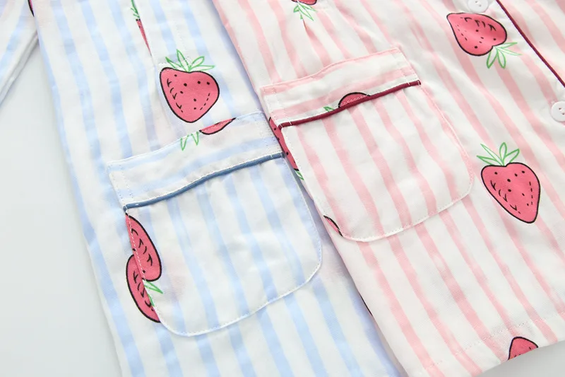 QWEEK Летняя женская ночная одежда для беременных тонкие газовые пижамы в полоску с принтом клубники пижамы женские хлопковые пижамы с длинными рукавами