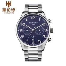 Роскошные Брендовые мужские кварцевые часы HOLUNS с хронографом и функцией даты, полностью из нержавеющей стали, мужские деловые наручные часы, Reloj Hombre