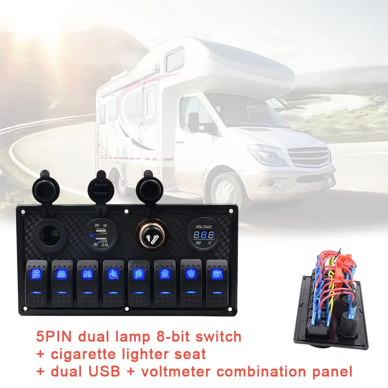 

New 5PIN Dual Lamp 8-bit Switch Cigarette Lighter Socket Dual USB Voltmeter Combination Panel CSL2018