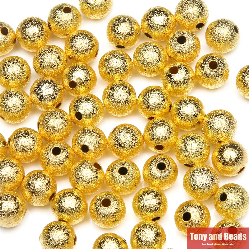

(50Pcs=1Lot !) Free Shipping Gold Color Brass Stardust Round Beads 6 8 10 MM Pick Size For Jewelry Making No.BB1