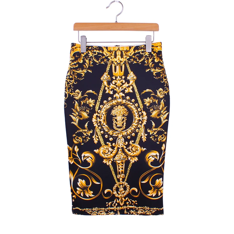 Женская юбка-карандаш с золотым цветочным узором в западном стиле, S-4XL, модная юбка средней длины в готическом стиле для девушек, большие размеры, низкая цена