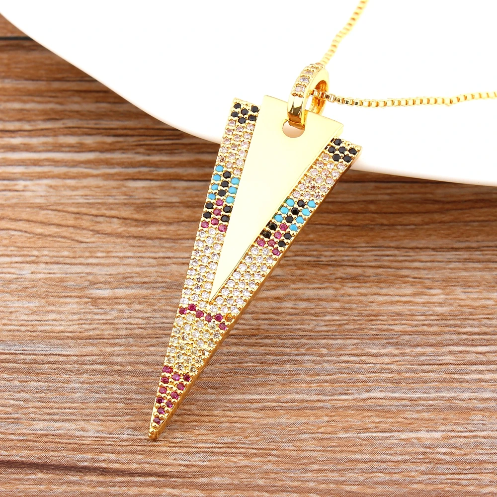 

New Fashion High Quality Micro Pave CZ Triangle Pendant Necklace Slim Chain Best Necklace Birthday Gift For Lady Girls