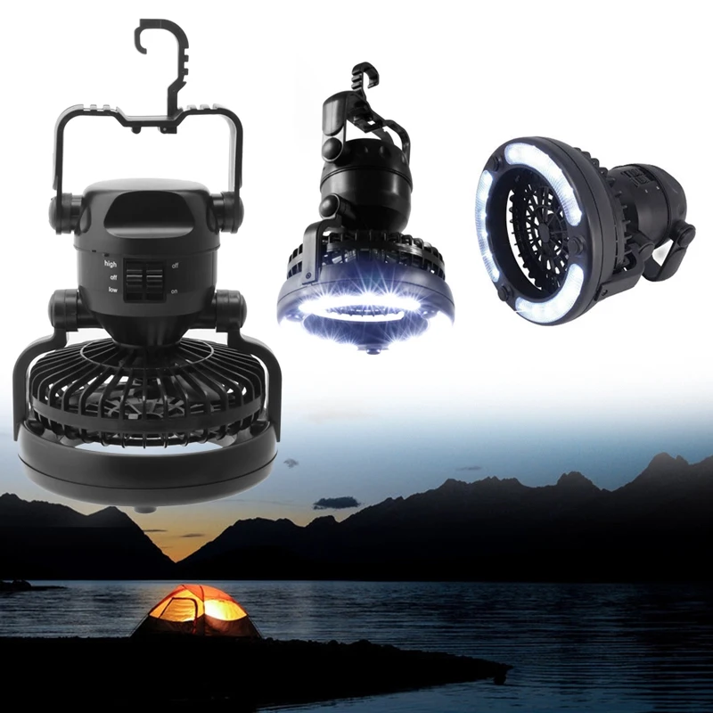 

2 In 1 Camping Ceiling Fan Light Hanging Tent Lamp Lantern Outdoor 18 LED Lamp