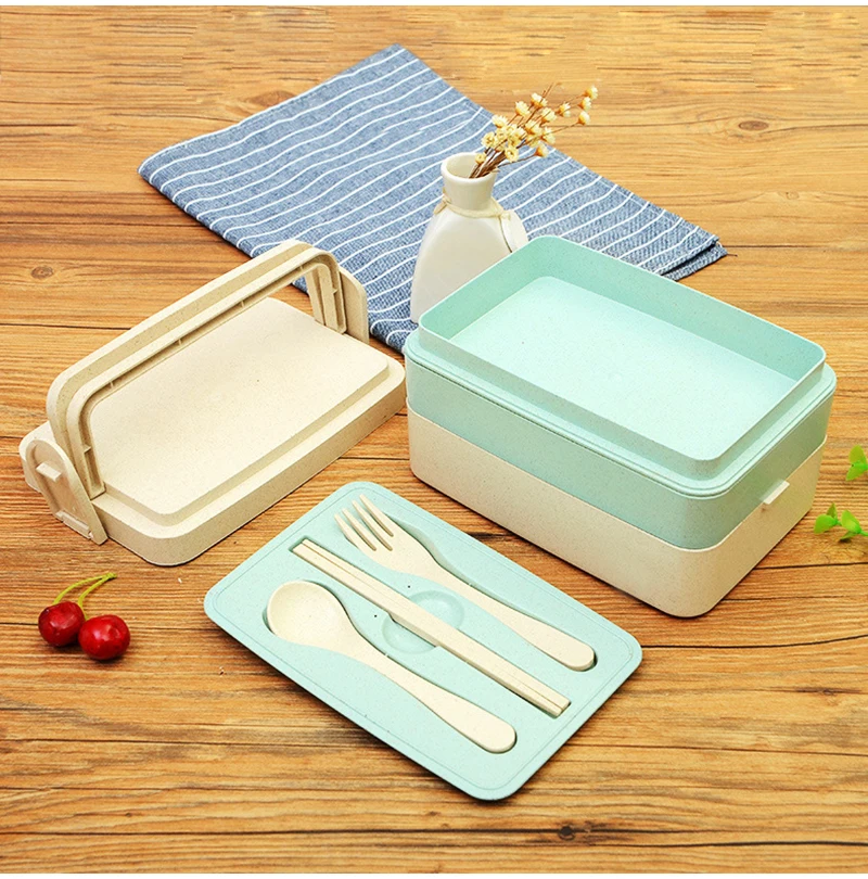 TUUTH Wheat Straw Lunch Box 2 3 Layer Microwave Bento Boxes Dinnerware Food Storage Container Food box B2