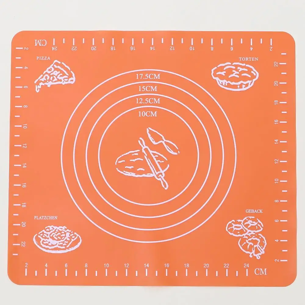 Silicone Baking Mat Non-Stick with Scale Liner Pad Pastry Rolling Dough Fondant Baking Pastry Bakeware Tools 29*26 cm - Цвет: Orange