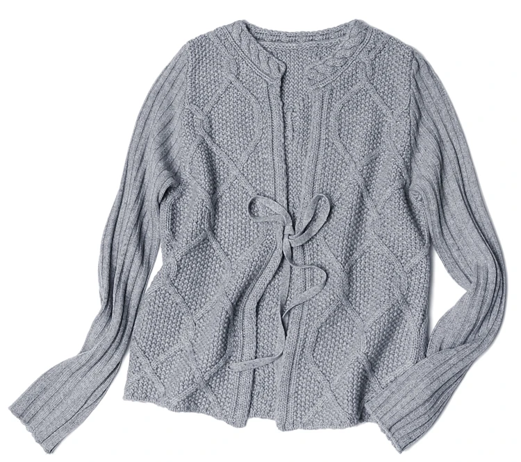  high grade 100%goat cashmere twisted knit women fashion lace up short cardigan sweater Oneck full s