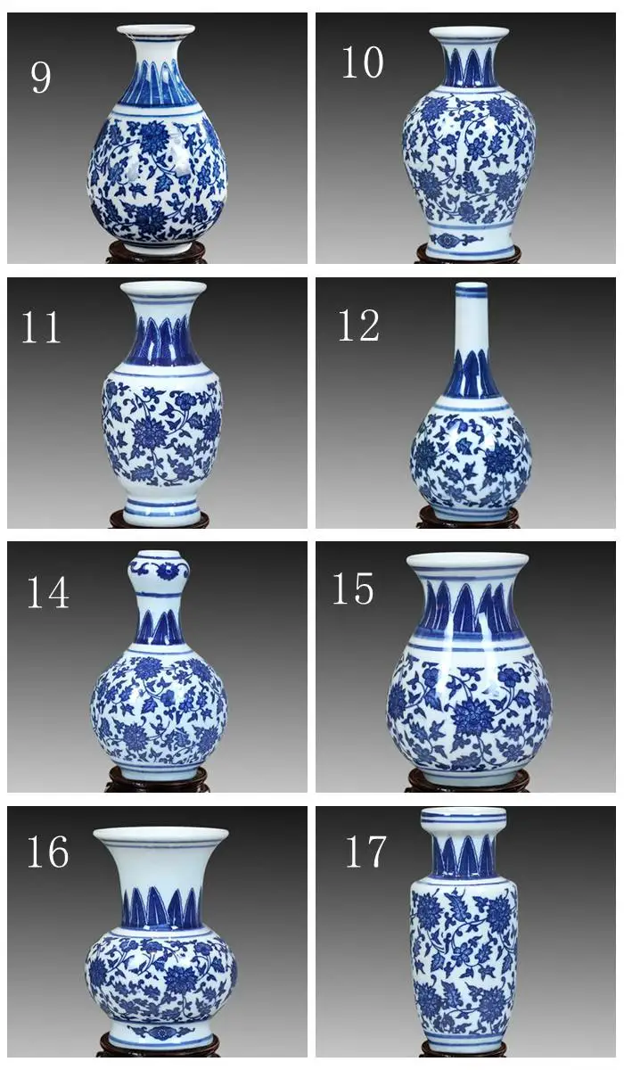 Mini blue and white porcelain small vase with qing qianlong mark six vases one wooden shelf