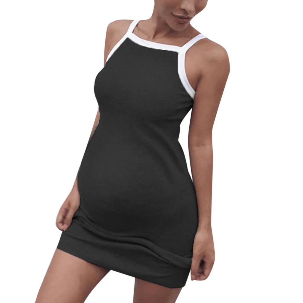 

CHAMSGEND Maternity Spaghetti Strap Color Block Sleeveless Dress 19APR11