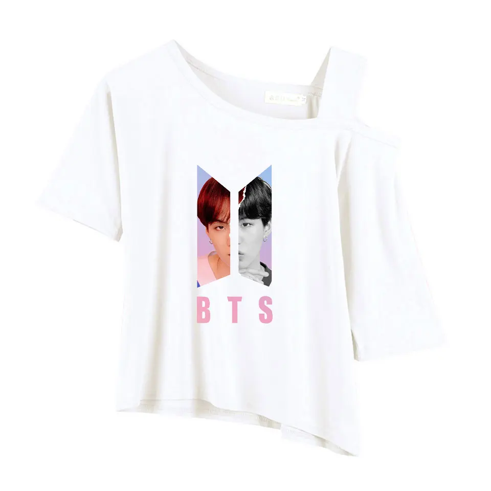 

Kpop Love Yourself 2019 T shirt Off-shoulder Top Tee Women Girl Tshirt harajuku Fans Jungkook Suga V Jin Jimin RM Clothes