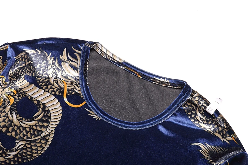 2018 Autumn Fashion Clothing For Men T Shirts Long Sleeve Dragon Pattern T-Shirt Casual Pleuche Man Tops Spring Tees Black  (3)