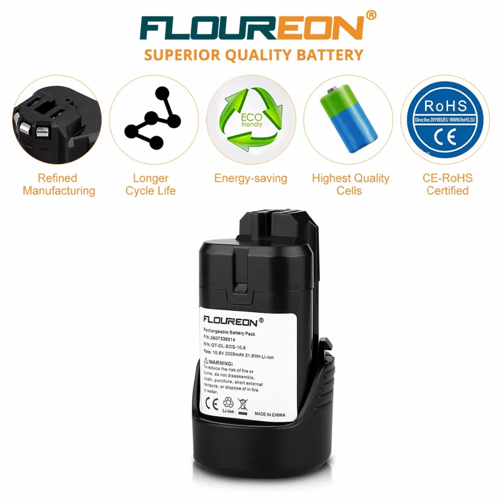 FLOUREON для Bosch 10 8 V 2000mAh аккумуляторная батарея электроинструменты литий ионный