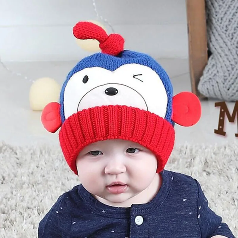 

2016 New baby Ear Hat Winter Monkey Modeling Ear Wool Cap Knitted Hat Child Autumn And Winter Warm Hat For Children