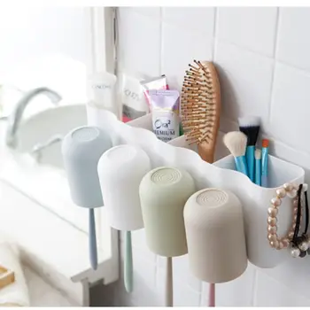 

Wheat Straw Porous Desktop Toothbrush Holder Wash Shelves Toothpaste Comb Storage Rack