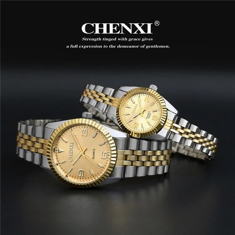 Для женщин Часы Relogio masculino Мода CHENXI кварц Для мужчин часы + Часы Для мужчин Элитный бренд + Для мужчин полный Сталь часы + золотые часы Для