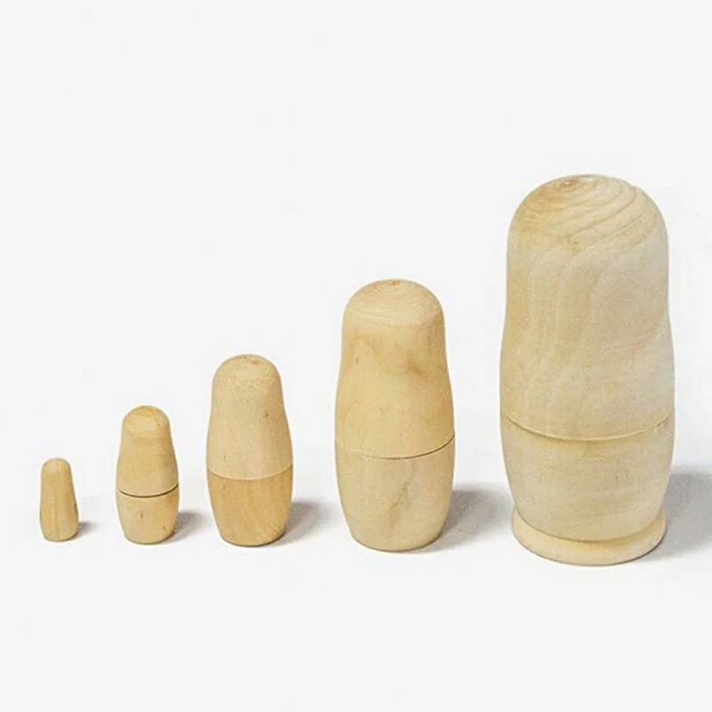 5pcsset Wooden Toys Unpainted DIY Blank Wooden Russian Nesting Dolls Matryoshka Dolls Children Hand Paint Toys for Kids Adult (4)