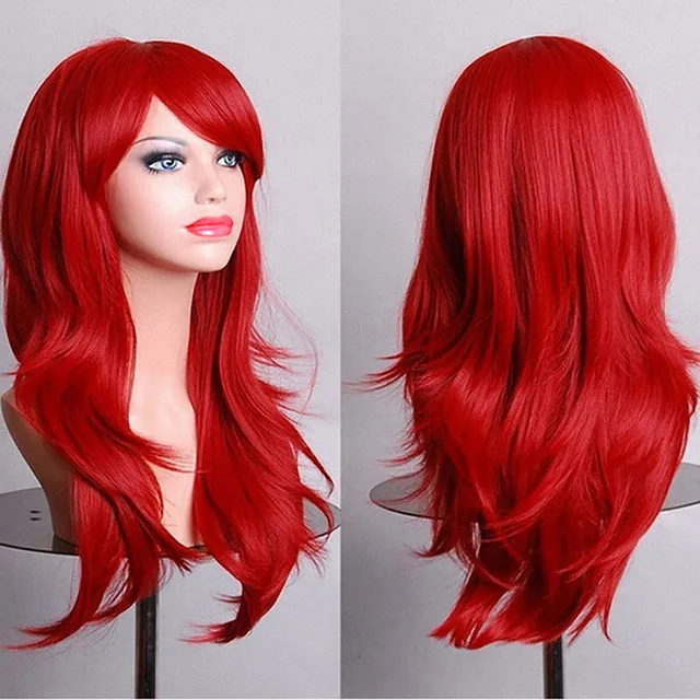AOSIWIG 26'' Long Wavy Synthetic Cosplay Wigs For Black Women Red Hair