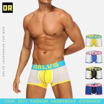 

ORLVS Brand Mesh Sexy Gay Boxers Men Underwear Nylon Breathable Comfortable Panties Men Sleepwear Solid Boxers Quick Dry Boxers
