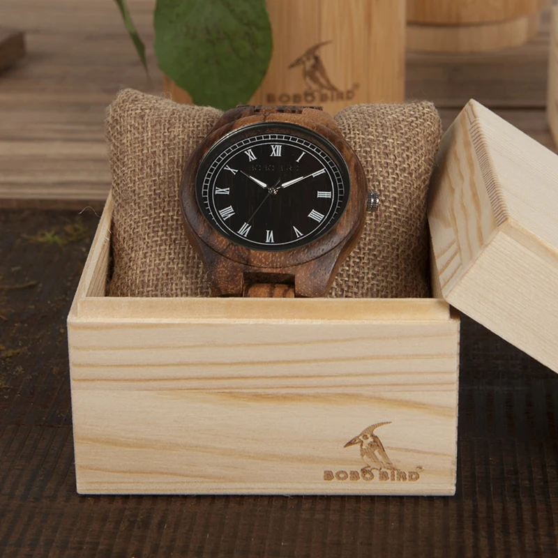 BOBO BIRD Mens Wood Watch Roman Numerals Plate Wristwatch with Wooden Links in Gift Box BOBO BIRD Mens Wood Watch Roman Numerals Plate Wristwatch with Wooden Links in Gift Box