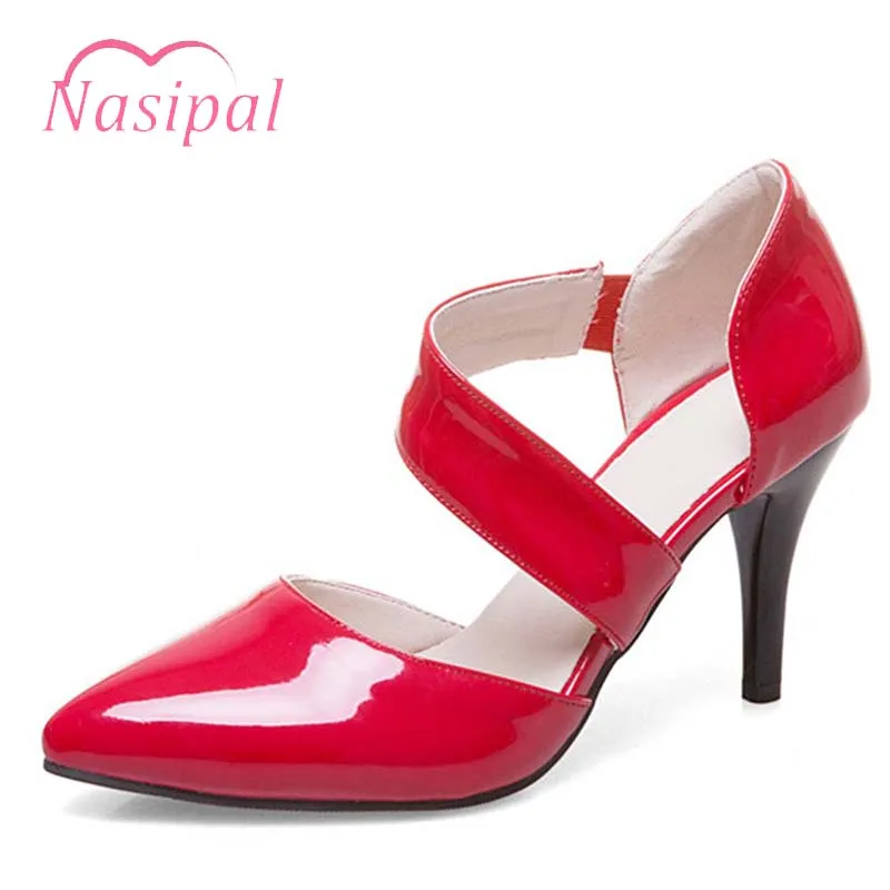 

Nasipal High Heels Pointed Toe Sandals Thin Heel Office Ladies Shoes Black Red Wedding Shoes Sexy Large Size 31-47 Women Shoes