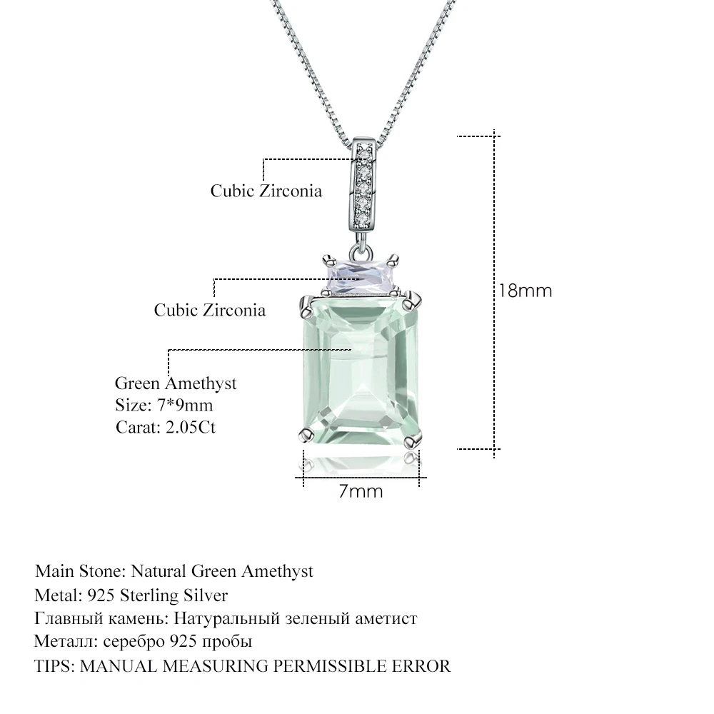 Жемчужный балет, 2.05Ct, натуральный зеленый аметист, хорошее ювелирное изделие, 925 пробы, серебро, Классический драгоценный камень, подвеска, ожерелье для женщин, свадьба