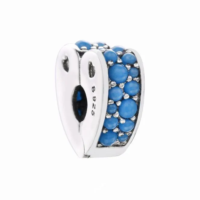 

Blue CZ Heart Clip Charm Fits Original Pandora Charms Bracelet 925 Sterling Silver Arcs of Love Clip Beads Women DIY Jewelry