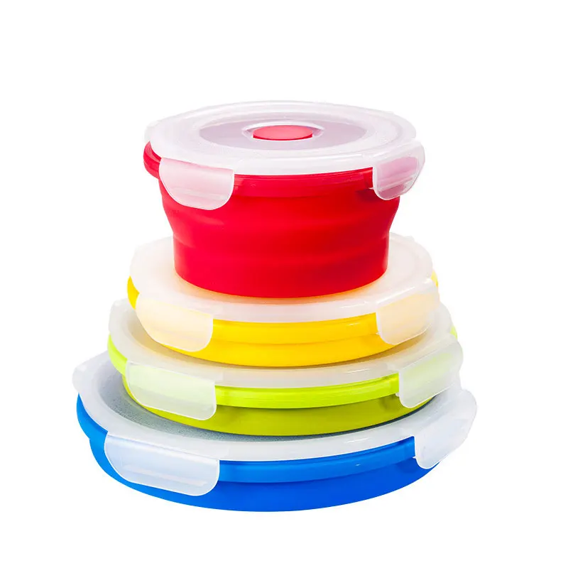 

Collapsible Containers Set of 4 Round Silicone Food Storage Containers BPA Free, Microwave Dishwasher and Freezer Safe