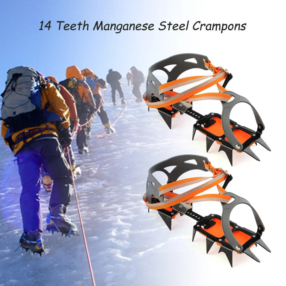 

Anti-Skid 14-point Crampons Manganese Steel Winter Ice Climbing Shoe Grippers Snow Crampon Cleats Overshoes Climbing Accessories