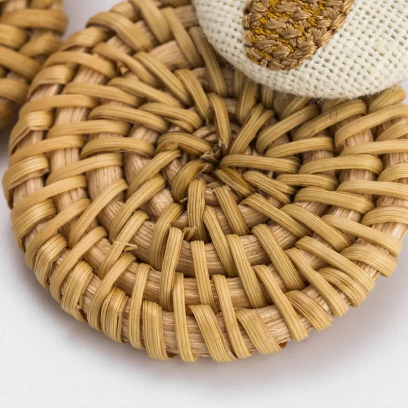 

Wooden Straw Weave Rattan Earrings Big Round Studs Pineapple Earrings Jewelry