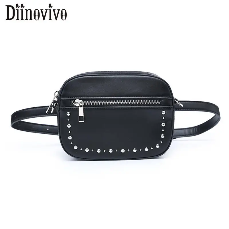 

DIINOVIVO Brand Retro Rivet Belt Bag Women Fashion PU Leather Shoulder Bagpack Female Small Black Woman Crossbody Bags WHDV1024