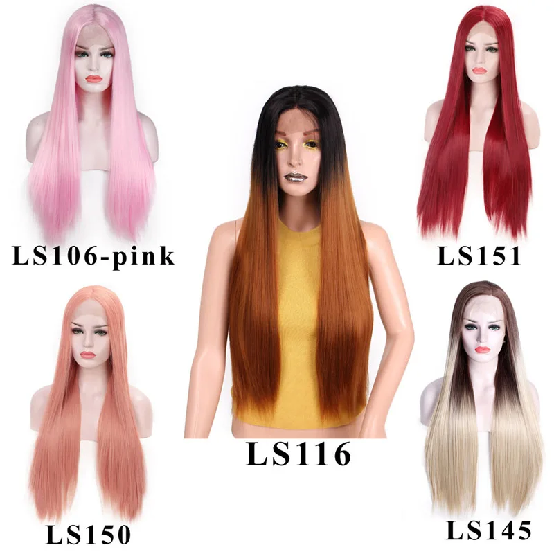  AISI HAIR Long Straight Mermaid Black Color Synthetic Lace Front Wigs Middle Part with baby hair He