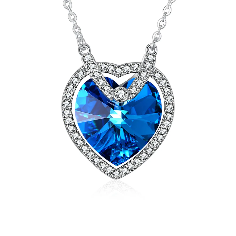 Австрия темно-синие сапфировые Подвески Bizuteria в форме сердца ожерелье из стерлингового серебра 925 Китай ожерелье ювелирные изделия bijoux или подвески