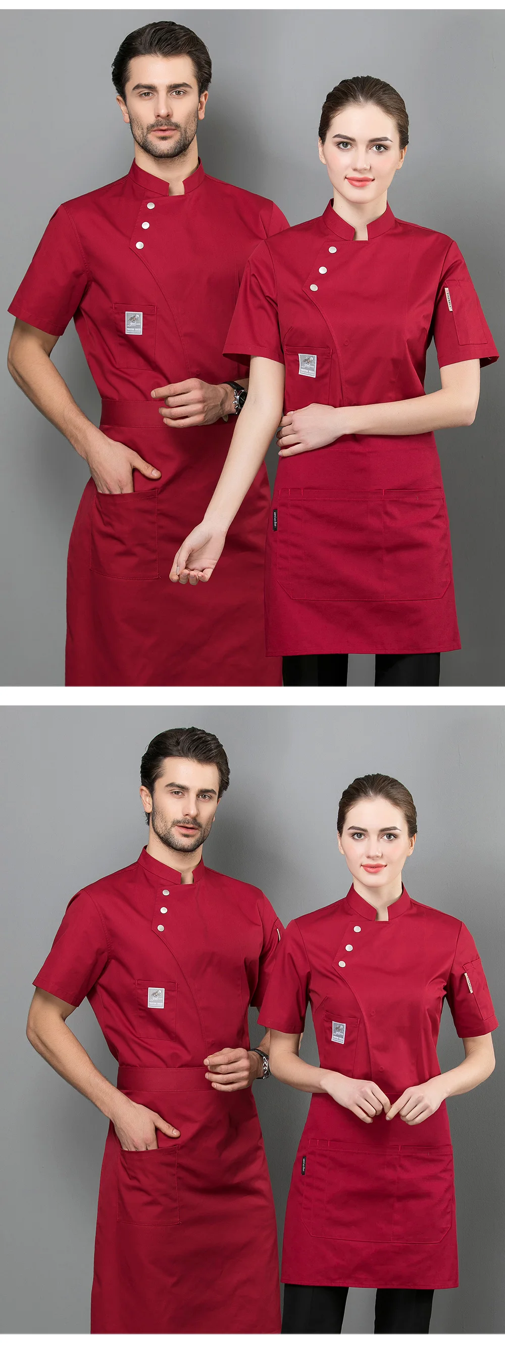Высококачественные гостиничные ресторанные форменные футболки с короткими рукавами на одно плечо, кухня, рабочая одежда шеф-повара, рабочая одежда для мужчин, 4 цвета