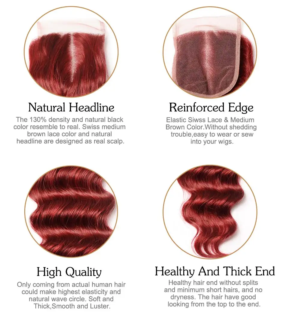 Pinshair Burgundy 99J Brazilian Loose Deep Wave Hair 4 Bundles With Closure Bold Red Human Hair Weave Lace Closure Non Remy Hair (8)